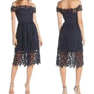 NWT Chi Chi London Roma Navy Lace Midi Dress Off Shoulder Size 8
